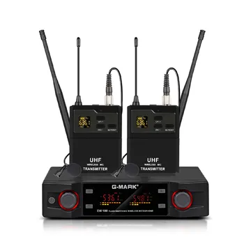 무선 라발리에 마이크 G-MARK EW100 2 채널 UHF 조정 주파수 송신기 바디팩, 교회 회의 파티 쇼용