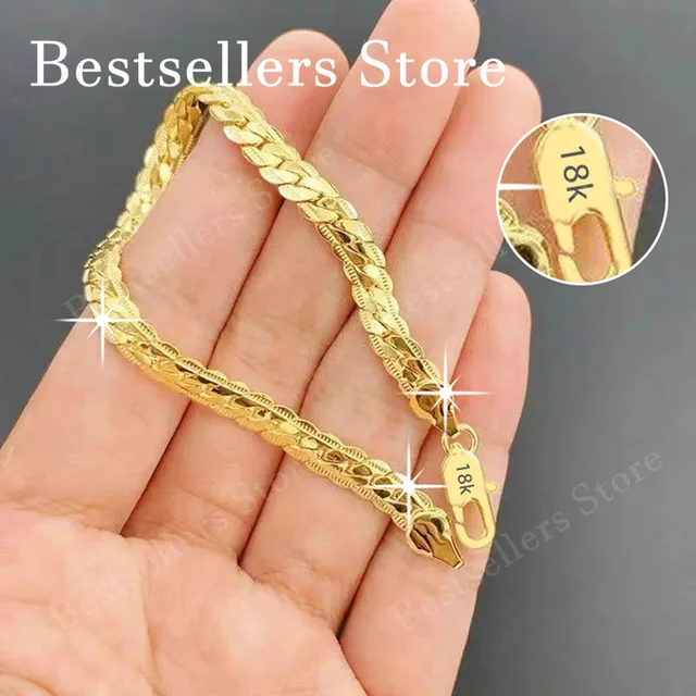 Argent sterling 925, or 18 carats, bracelet en relief de 5 mm – À la mode pour hommes et femmes, charmant, cadeaux et bijoux de mariage 1