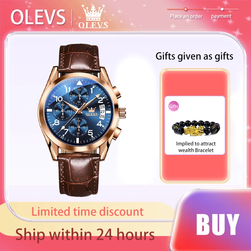 OLEVS Luxury Brand Quartz Watch Leather Strap Calendar Men's Watch Waterproof Luminous Original Authentic Chronograph Male Watch