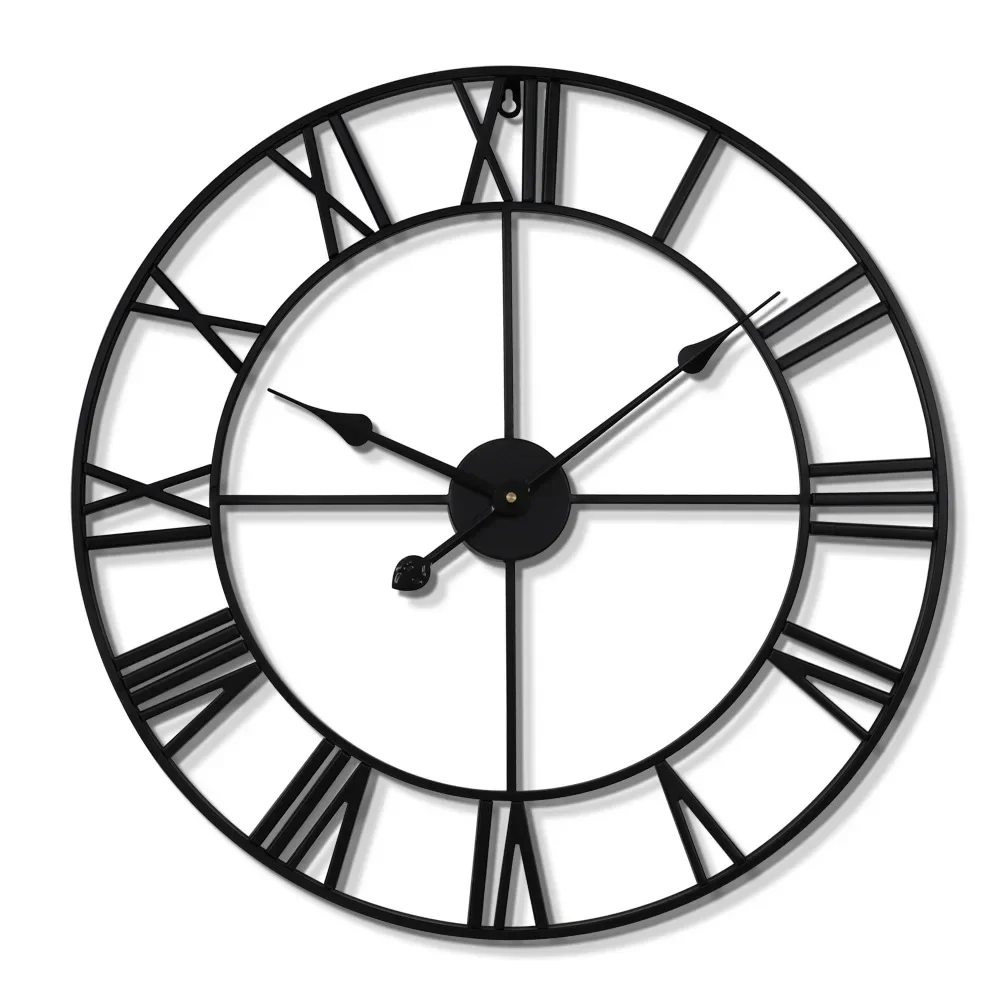 

American Wrought Iron Wall Clock Cross-border Hot Sale Round Retro Roman Silent Living Room Large 3D Decor Decoration Clocks