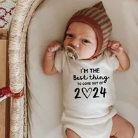 I'm the Best Thing 2024 Newborn Baby Clothes White Cotton Summer Bodysuits for Infants Short Sleeve Boys Girls Romper 2