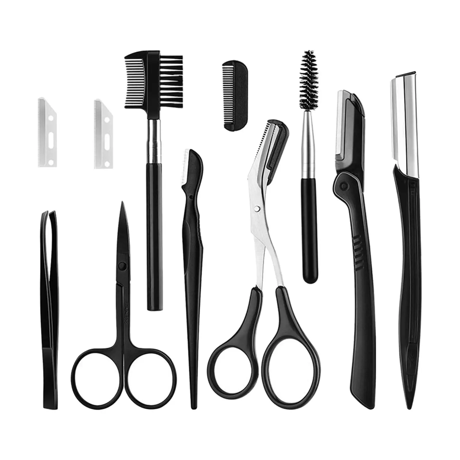 11-in-1 Eyebrow Grooming Set, Professional Steel Brow Eyebrow Brush