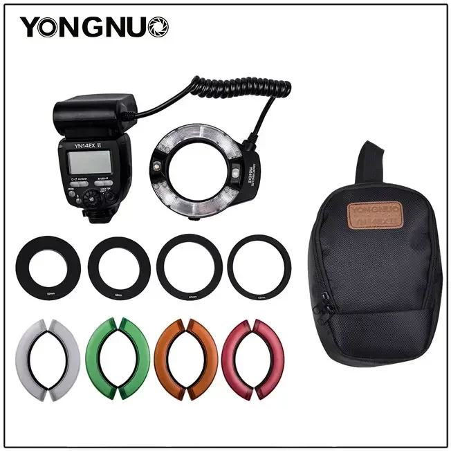 Yongnuo YN14EX II 매크로 LED 링 플래시 라이트 M/TTL 52mm/58mm/67mm/72mm 어댑터 링 포함 YN14EXII 캐논 카메라 DSLR용