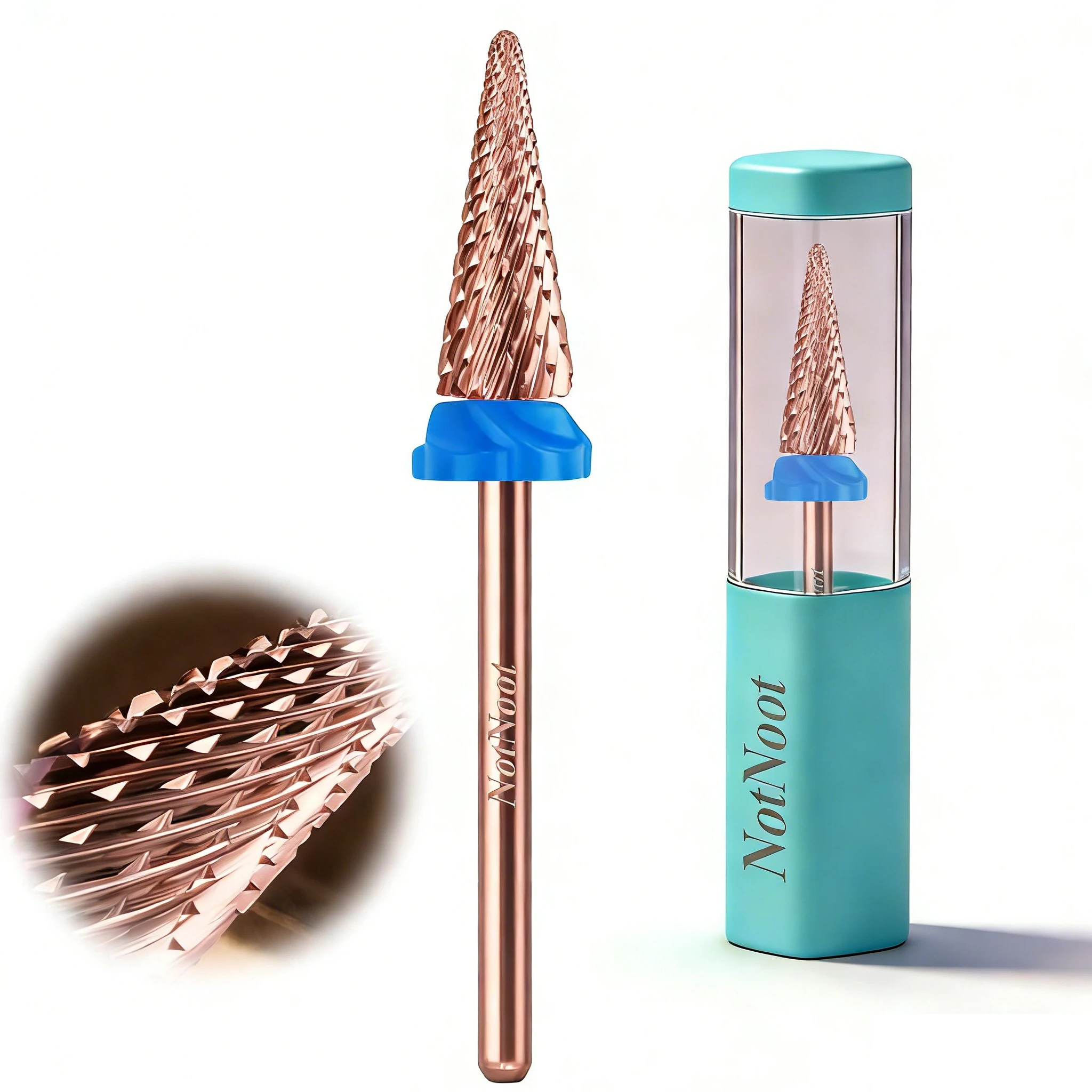Broca de unha em formato de cone afiado, cor ouro rosa, para manicure, ferramenta de polimento de unhas estável e resistente ao desgaste