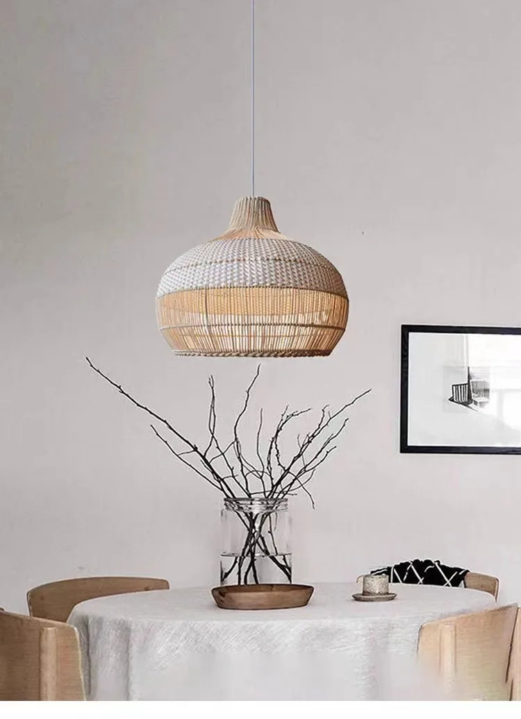 35cm Restaurant Chandelier Creative Personality Rattan Lighting Simple Living Room Dining Table Rattan Art Catering Lighting