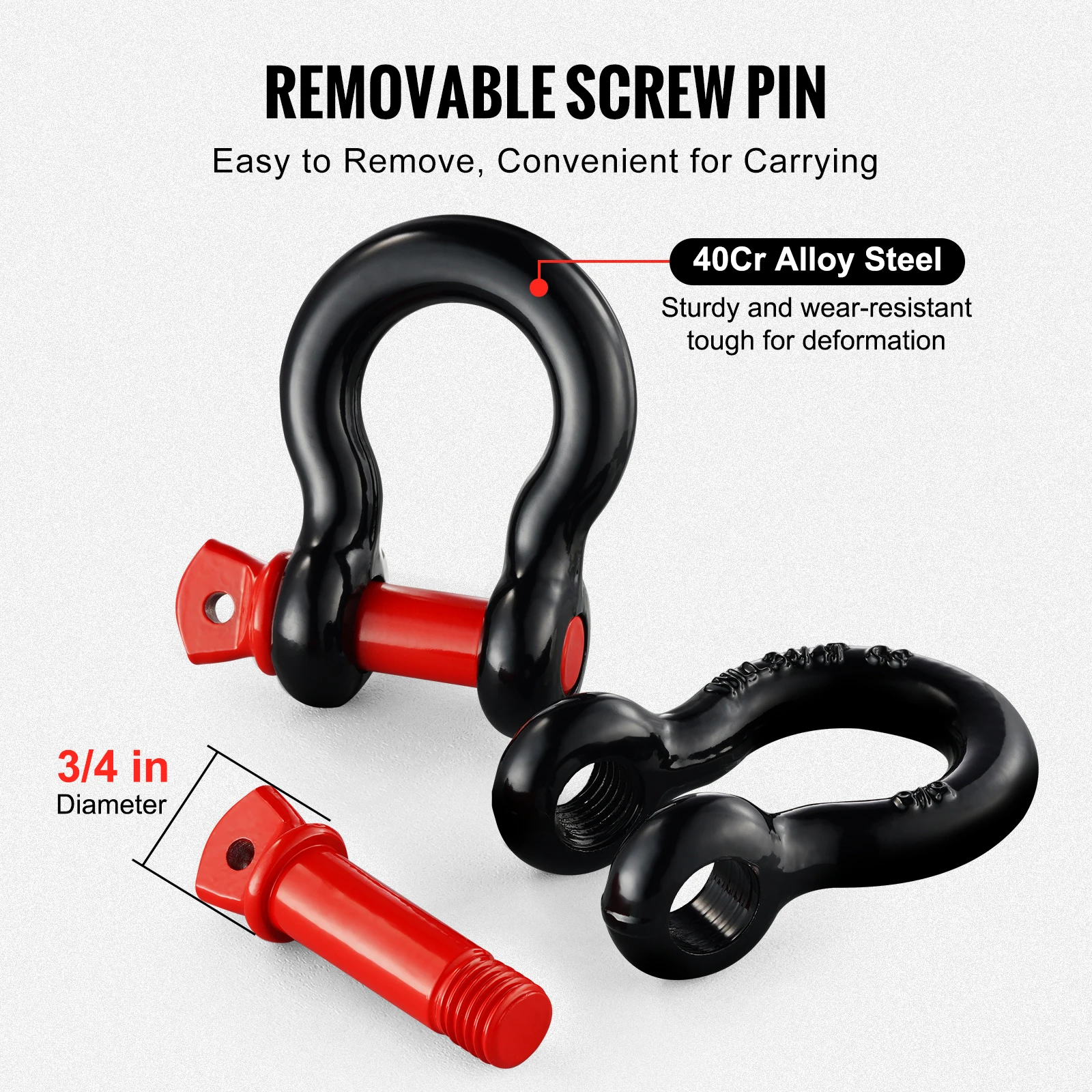 SucceBuy 4pcs 5/8" D-Ring Shackle 8T 13T Breaking Strength Tow Hook with 3/4" Screw Pin for Truck Off Road Towing Accessories