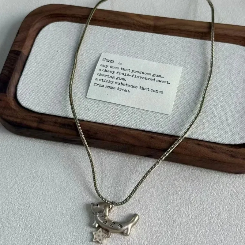 Adorable Cartoon Dog Necklaces for Women Cute Animal Star Pendant Clavicle Chain Goth Y2K Girl Jewelry Accessories Gifts