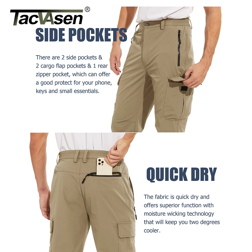 TACVASEN Lightweight Quick Dry Trousers Mens Fishing Climbing Pants Elastic Nylon Outdoor Hiking Cargo Pants Summer Work Trouser 4