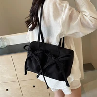 2025 Korean Style Bow Nylon Shoulder Bag – Foldable Large Capacity Women’s Commuter Tote, Fashionable Sweet Design Handbag - Image 2