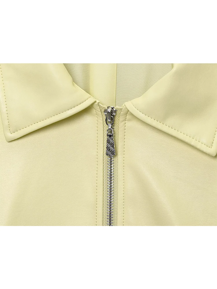 TFMLN New Women's PU Leather Zipper Jacket 2025 Fashion Loose Long Sleeve Retro Jackets Coats High Street Trend Short Outwear