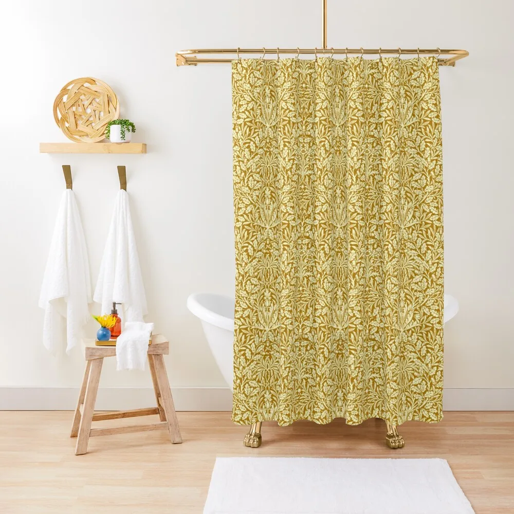 

Art Nouveau Floral Damask, Mustard Yellow Shower Curtain For Bathrooms Curtain