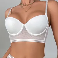 LadyChar white low back longline bra with smooth cups and dotted mesh band.