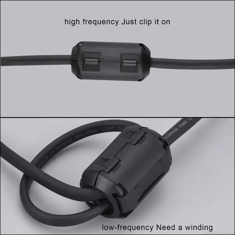5 Pezzi Filtri Antirumore In Ferrite Con Clip – Nucleo EMI RFI Per Cavi, Diametro 3,5 Mm, Nero