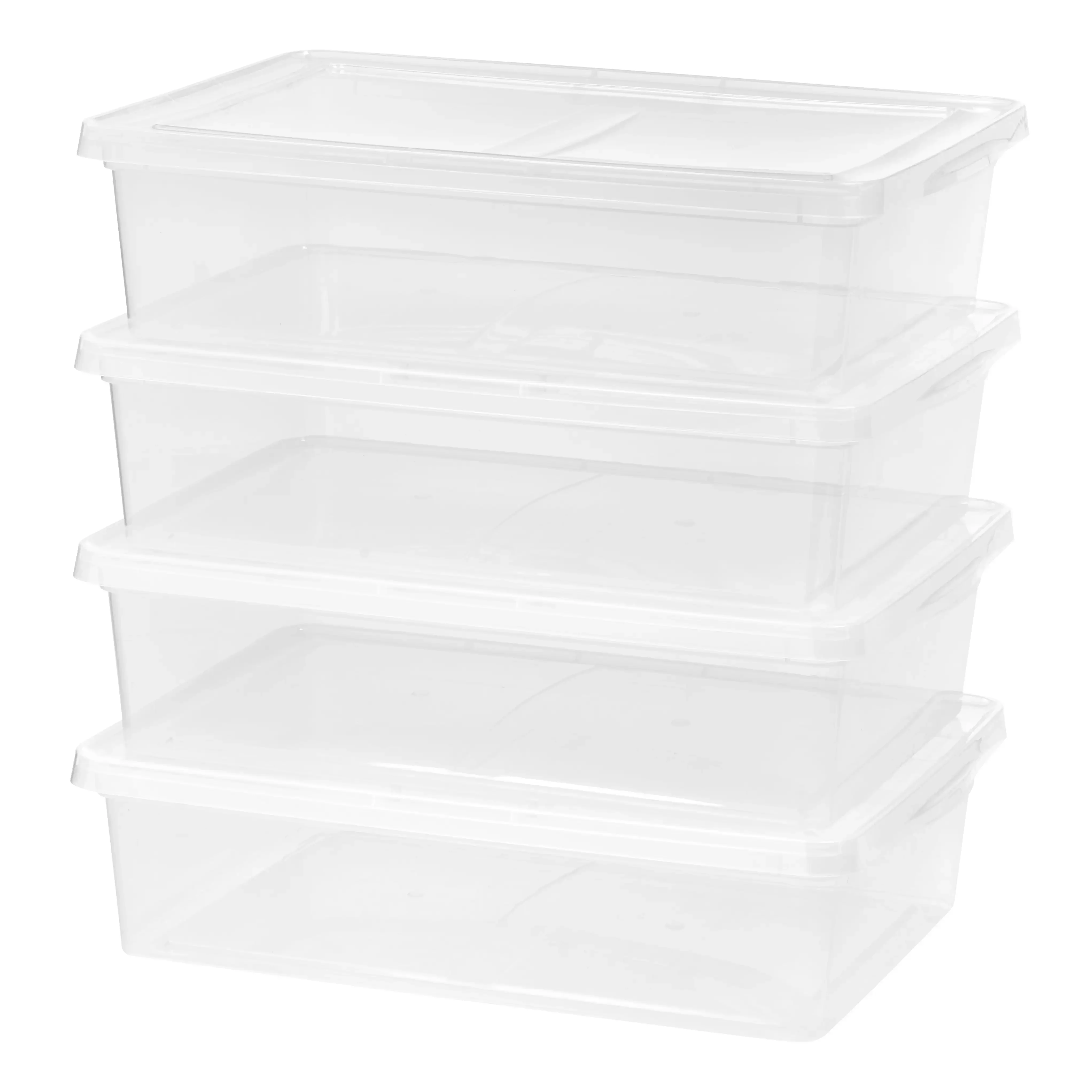 

free shipping 28 Qt. (7 gal.) Under Bed Plastic Storage Box, Clear, Set of 4