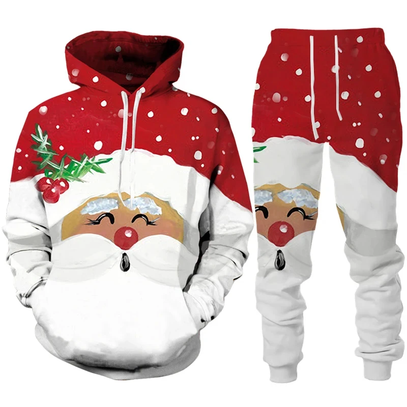 Christmas Santa Claus 3D Print Man Woman Hoodie + Pants 2pcs Sets New Year Holiday Party Casual Oversized Pullover Tracksuit Set christmas hoodie pants sets men s tracksuit 2 piece set 3d printed holiday oversized sportswear suit fashion funny men s cloth