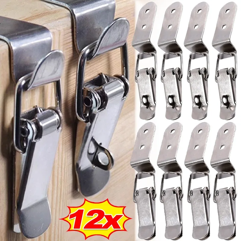 1/12Pcs 90 Degree Duck-mouth Buckle Hook Lock Silver Metal Spring Hasp Latch Catch Clamps Wooden Box Loaded Draw Clasp Hardware furniture hardware jewelry box hasps decorative latches buckle clamp