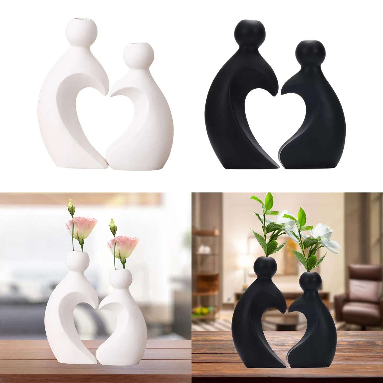 2x Flower Vases Collectible Valentine's Day Decoration Decorative Lover Figurines for Office Desk Cabinet Home Living Room