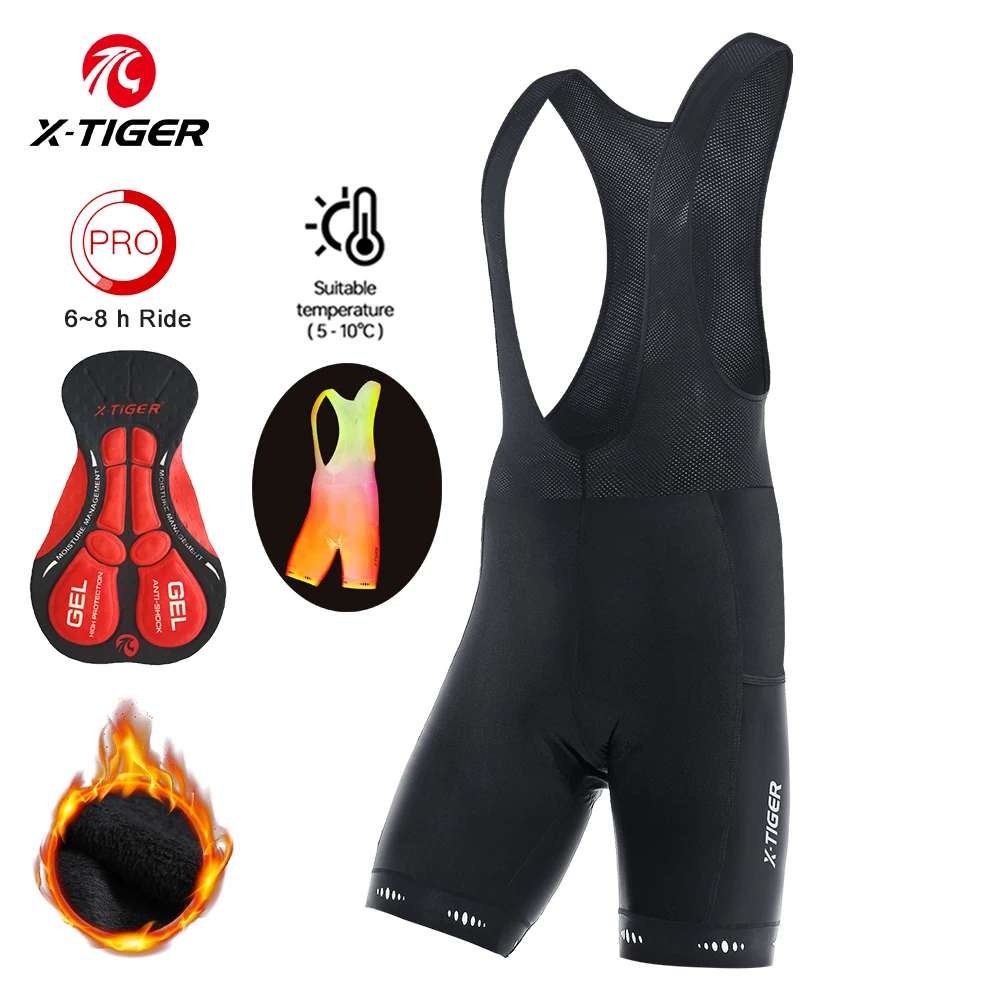 X-TIGER Mens Athletic Cycling Shorts Pro Elastic Waist Pocket 3D-Cut Warmth Soft Fleece Cycling Bib Shorts 5-15℃ Winter Sports cycling shorts