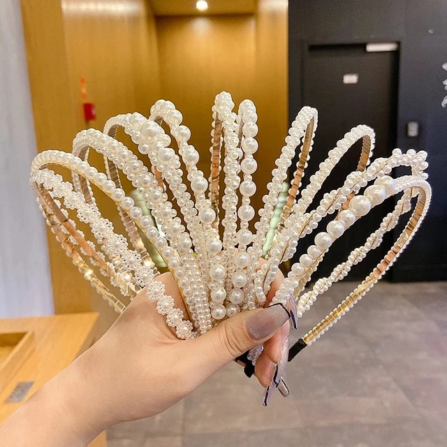 Aro para el pelo para mujer, diadema de perlas simples, antideslizante, accesorios para el cabello, novedad - Imagen 5