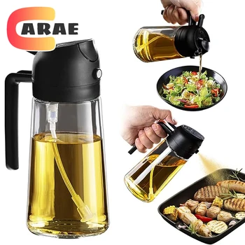 Bottiglia vuota di olio da 500 ml Spruzzatore e versatore 2in1 Contenitore di olio di plastica Cucina Dispenser di olio da cucina Vaporizzatore Gallecca per campeggio BBQ 1