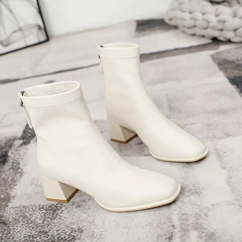 French Women Shoes Autumn Winter Classics Ladies Boots Temperament Ankle Boots Elegant Woman Heels Shoe Warm Fashion Woman Boots
