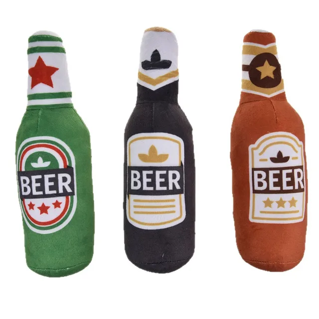 Funny Plush Dog Toys Beer Bottle Shaped Small Large Dogs Squeak Sound Clean Teeth Chew Toy Pets Interactive Playing Supplies 4