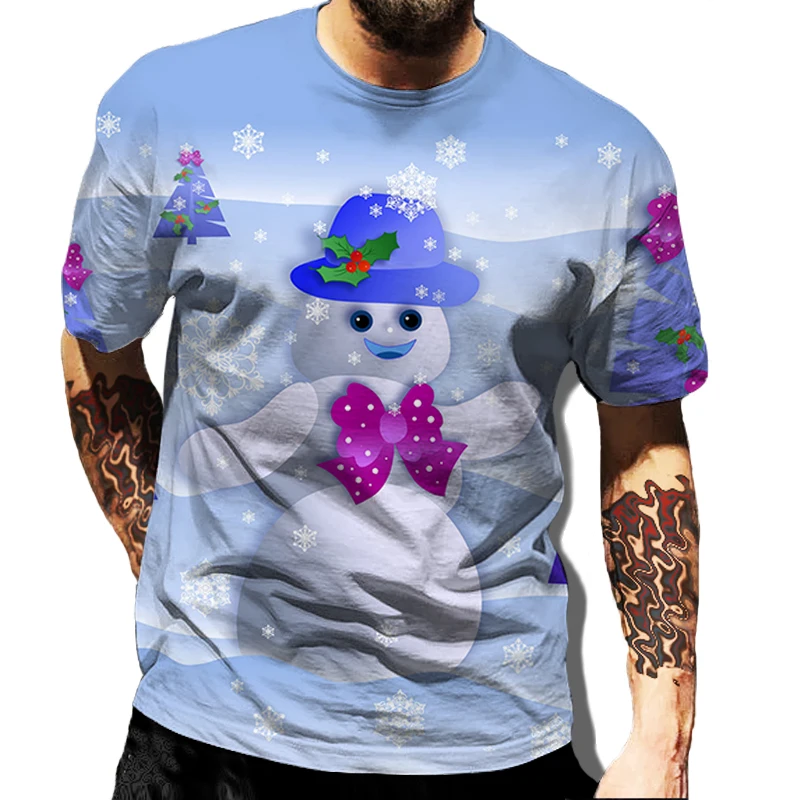 

Summer Winter Snowman Quick-Dry Men's T-shirt Hip Hop 3D Print Personality Neck Short Sleeve Fashion Clothes