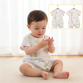 Baby boy baby girl clothes summer short sleeved jumpsuit thin and breathable baby pure cotton sleepwear close fitting home suit