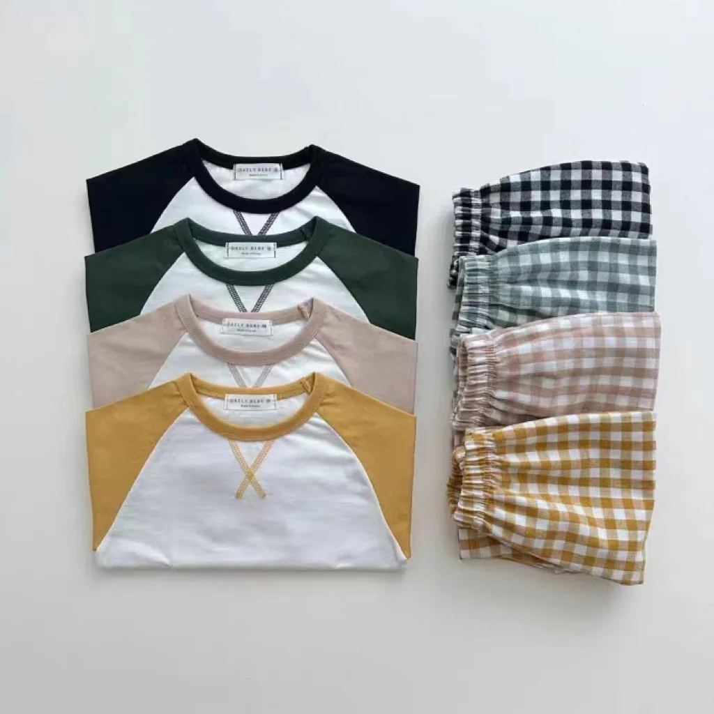 Комплект одежды для малышей из футболки с длинным рукавом и Вышивкой Букв х + клетчатых брюк