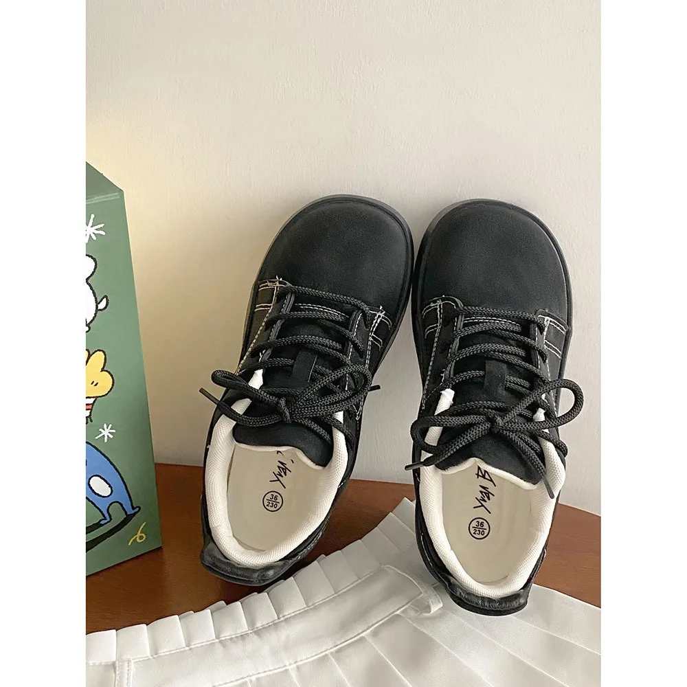 Thick Soled High-heeled Instagram Trendy Women Casual Shoes 2024 Spring Lace-up Square Toe Women Shoes Fashion Shoes 24-170