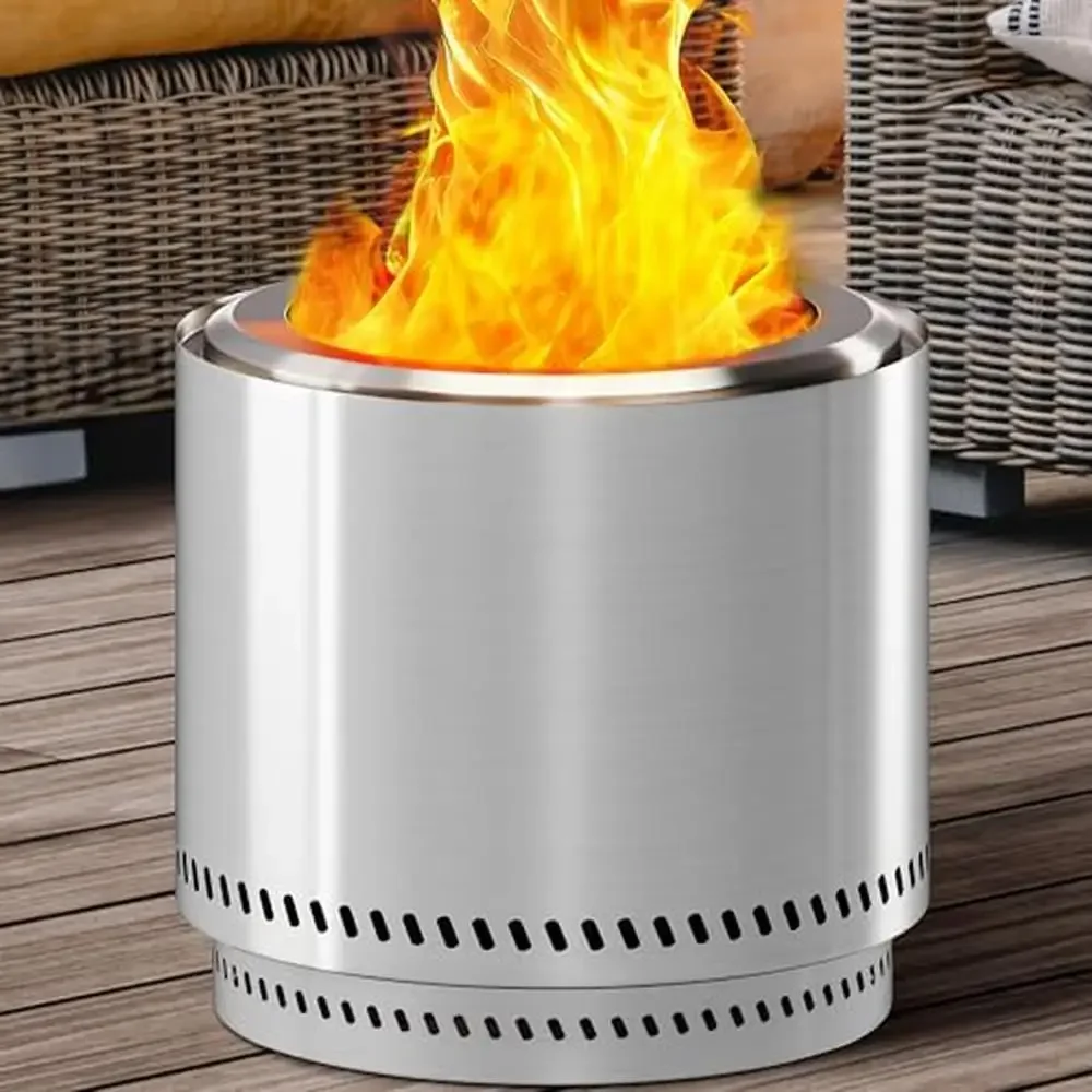 19" Stainless Steel Smokeless Fire Pit with Removable Ash Pan & Carry Bag Portable Outdoor Wood Burning Firepit Patio