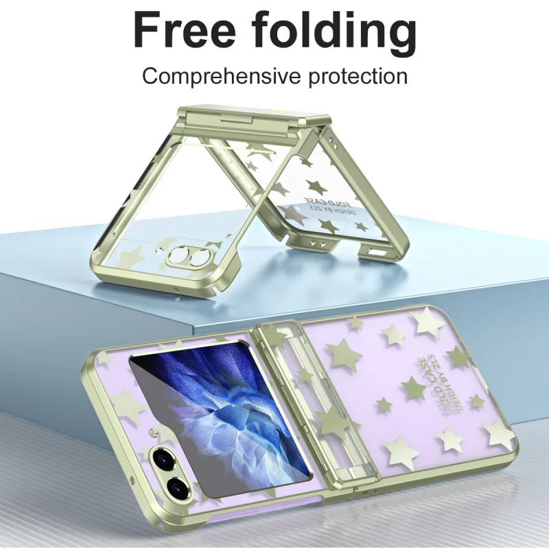 

Phone Case for Samsung Flip5 Flip4 Folding Screen Phone Cover Plating Transparent Flat Hinge All-Inclusive Anti-Drop Protection