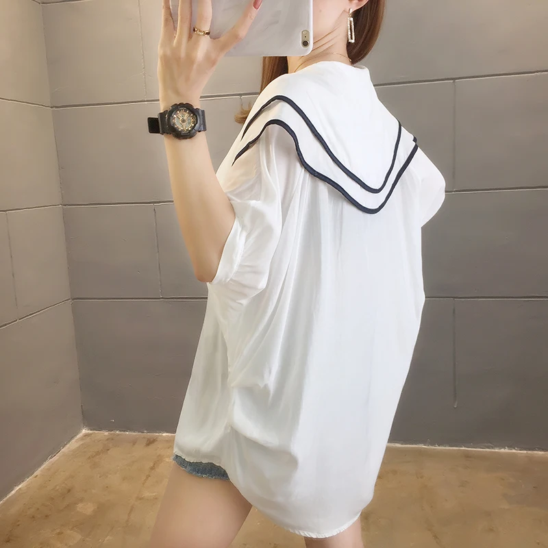 DAYIFUN 2024 Summer Thin Shirts Female New Summer Doll Neck Chiffon Thin Blouses Korean Loose Short Sleeved Blusas Women's Tops