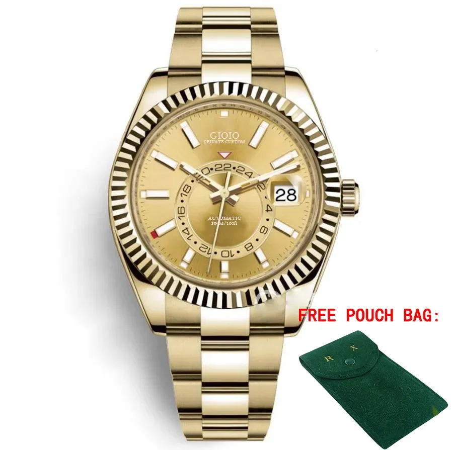 

Luxury Mens Automatic Mechanical Watch Stainless Steel Calendar Silver Gold White Dial for Sky-Dweller Style