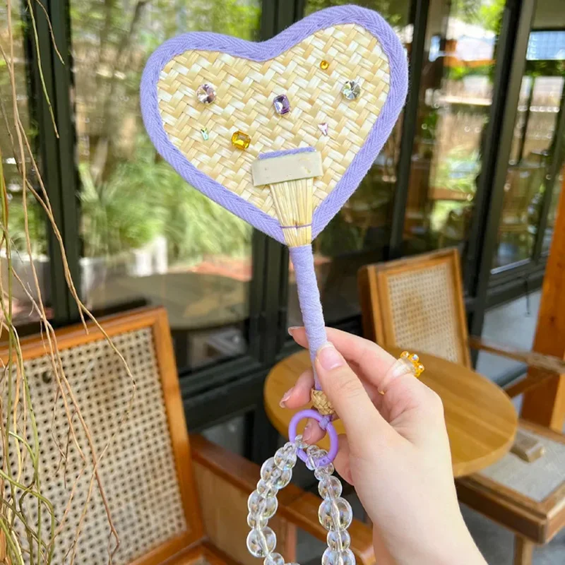 

Cute Hand Fan Heart Shape Summer Cooling Fans With Bead Chain Pendant Diy Natural Handmade Bamboo Fan Home Decoration