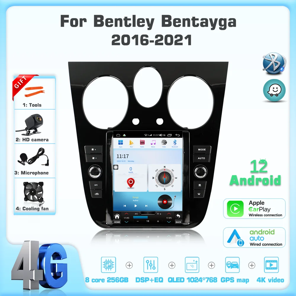 

JEHUNG 10,5 дюймов для Bentley Bentayga 2016-2021 Android 12 умный мультимедийный видеоплеер для CarPlay GPS Радио 5G WIFI навигация