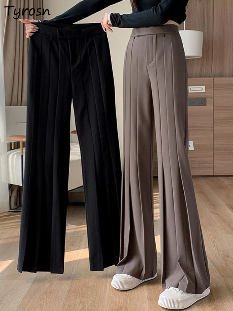 

Pants Women Comfortable Streetwear Loose Elegant Attractive Chic Design Folds Leisure All-match Ulzzang Wide Leg Prevalent Solid