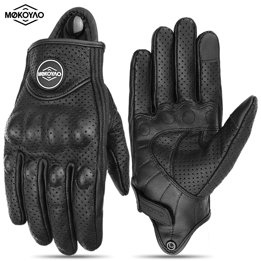 Men's Retro Leather Motorcycle Gloves - Breathable Summer Riding Gear Accessories