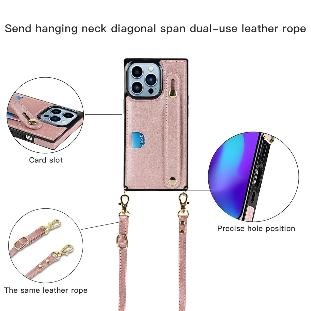 Elegant Crossbody Leather Phone Case with Kickstand and Card Slot Featuring a Wristband Design
