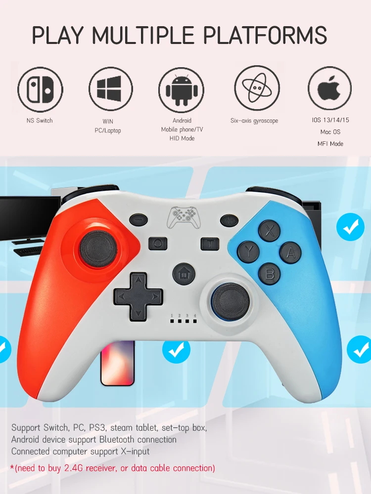 Mobile Phone Bluetooth Gamepad Joystick Controller,Dual Shock and Xbox  Wireless Gaming Controllers for iPhone/Android/PC/Mac/Switch,USB Wireless  Receiver,Turbo,Dual Vibration 