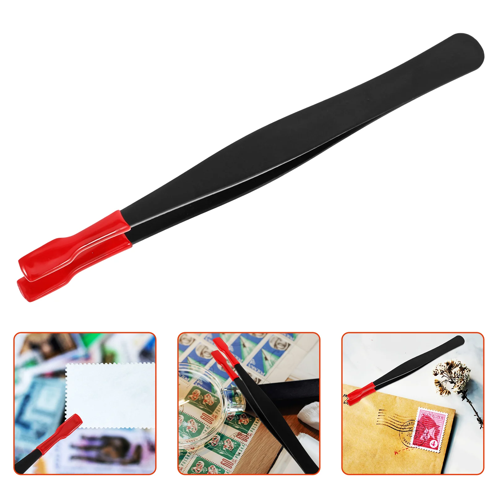 

Stamp Tweezers Stickers Stainless Steel Coin Tilting Head Stamps Collector Tools Multi-use Metal Eyebrow Long for Craft