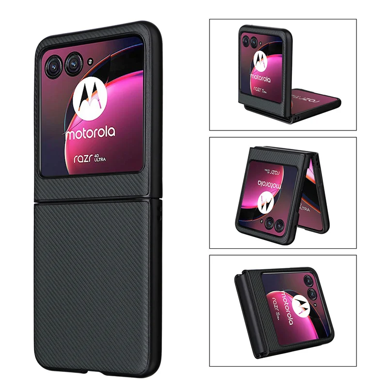 Luxurious Carbon Fiber Slim PU Leather Phone Case - Premium Book Cover for Motorola Razr 40 Ultra