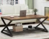 Coffee Table with Storage,Industrial Wood Metal 2 Tier Center Living Room Table with Mesh Shelf 3