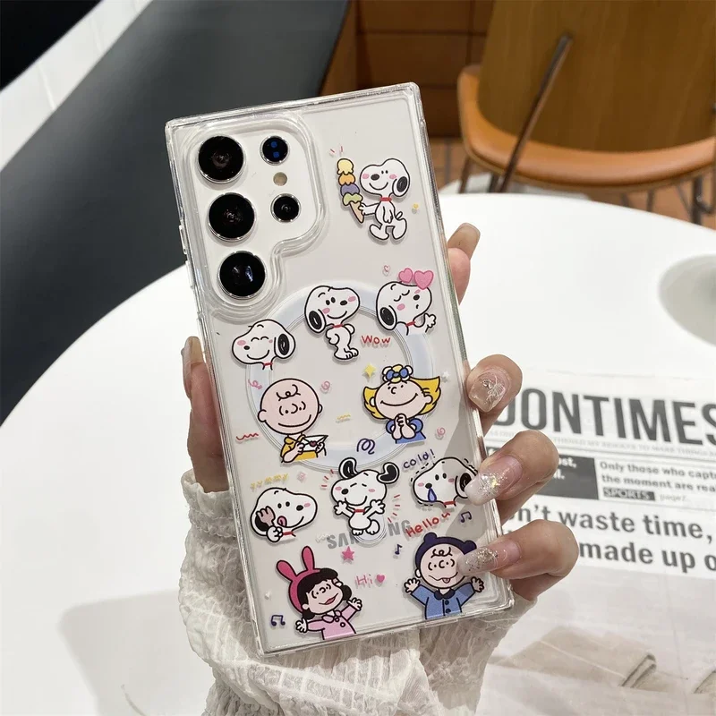 thumbnail image 1 of Bonita funda magnética con carga inalámbrica Magsafe para Samsung Galaxy S 24 23 22 Puls Ultra Hard Cover con Snoopy Charlie Brown, 1 of 5