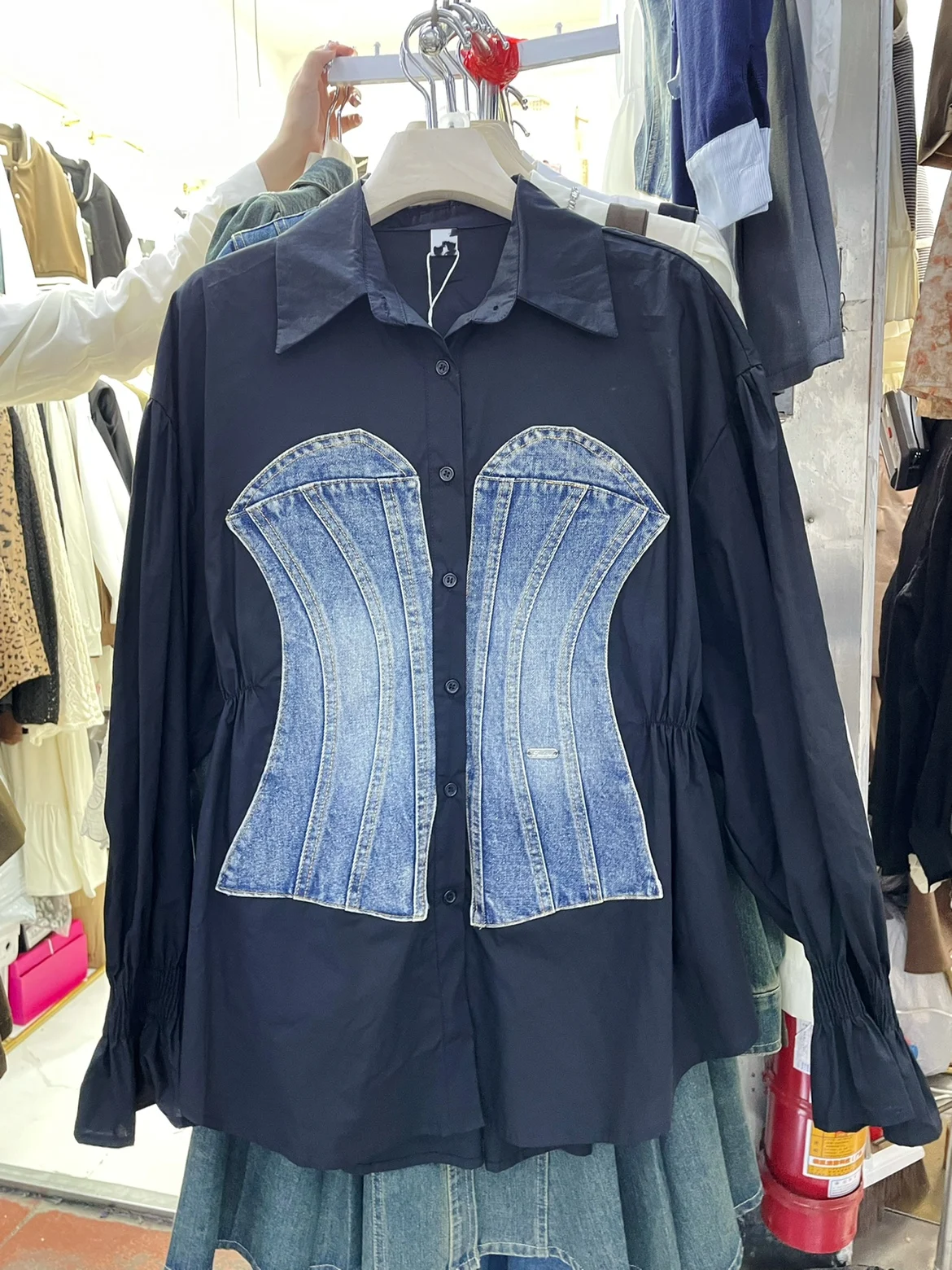 Fashion Stitching Long-Sleeve Shirt Women's Fashion 2024 Early Spring New Slim Pullover Shirts Single-Breasted Women's Clothes