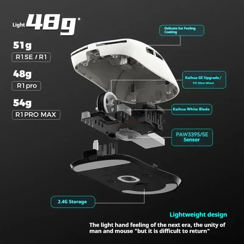 Gaming Mouse Vxe Dragonfly R1 SE E-Sports Long Battery Life Paw3395 Lightweight Ergonomic Three-Mode Bluetooth