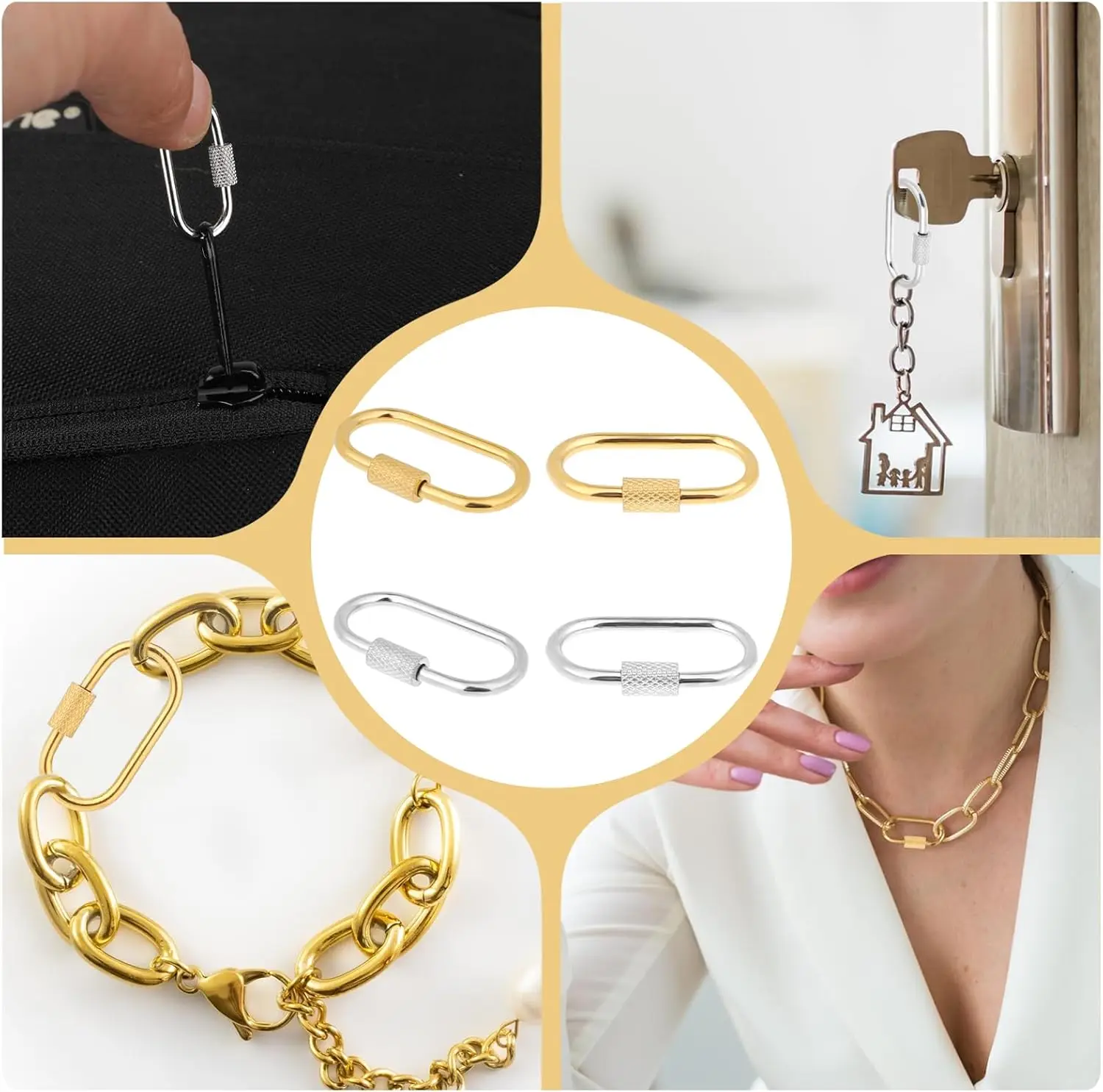 5 Stück Edelstahl kleine ovale Karabiner-Schraubverschluss-Charm-Schlüsselverschlüsse für Halskette, Armband, Schmuckherstellung, Handtasche, DIY – Detail 7