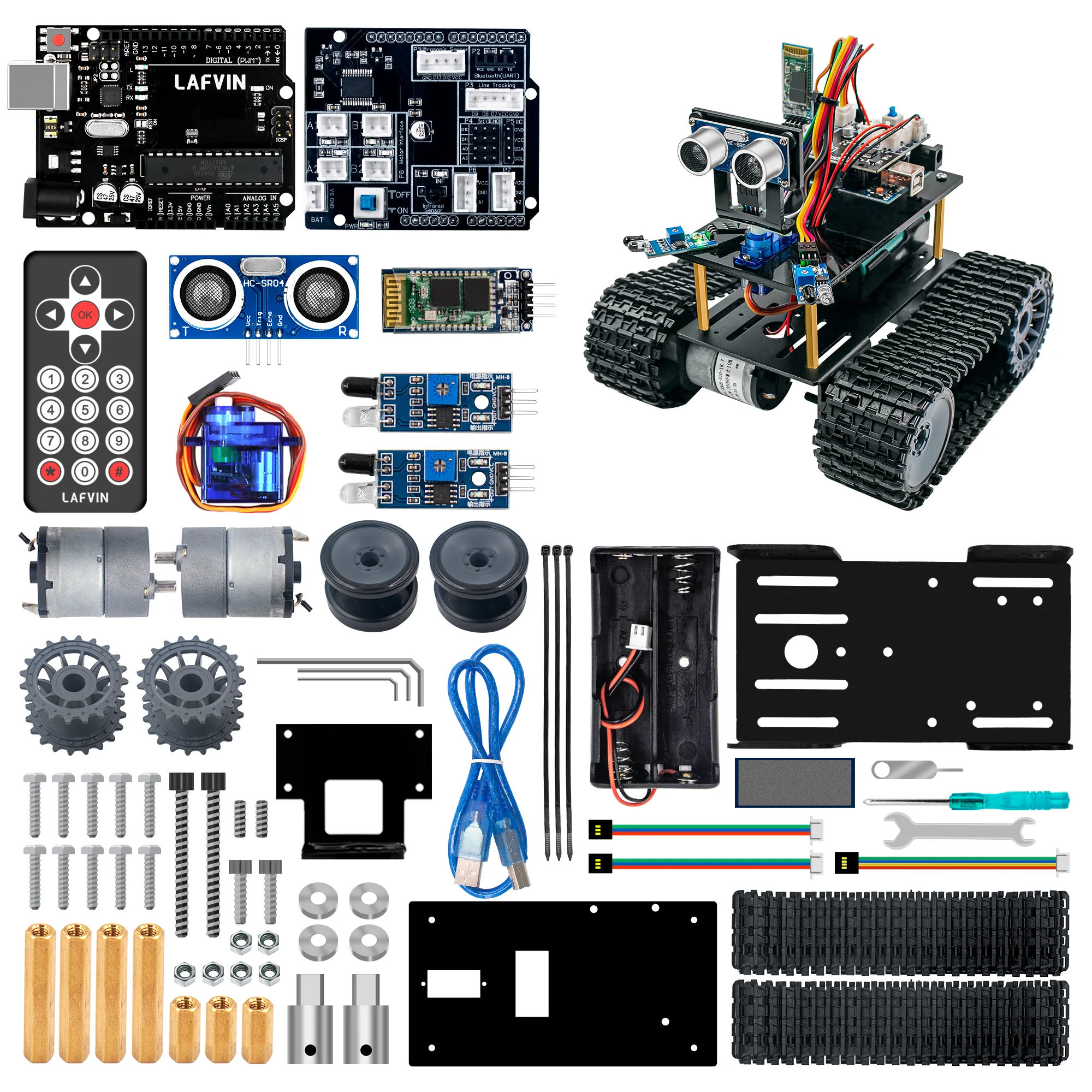 New! Lafvin Mini Tank Robot Smart Robot Car Kit For Arduino Robot ...
