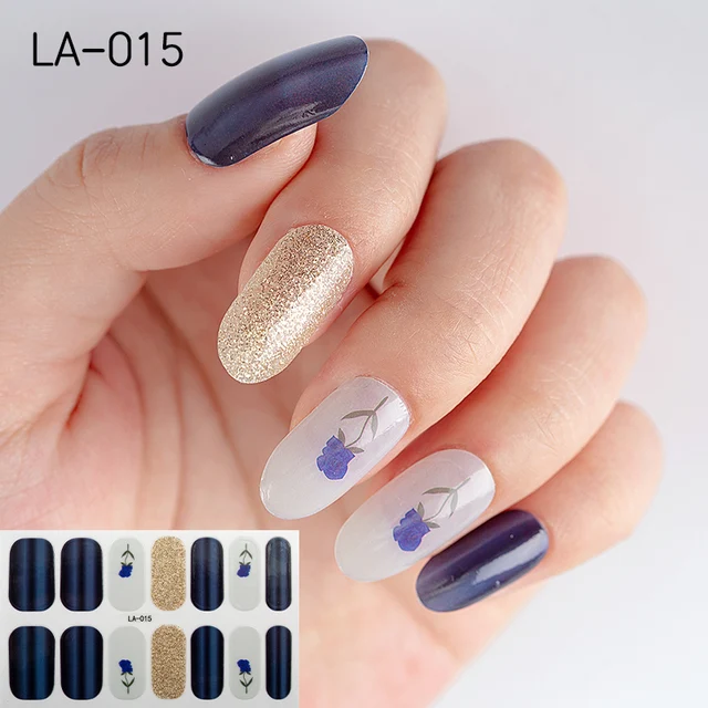 22tips Korea Toe Nail Sticker Wraps Adhesive Decals Toenail Polish Strips DIY Pedicure Foot Decals Manicure Women LA-015(14Tips)