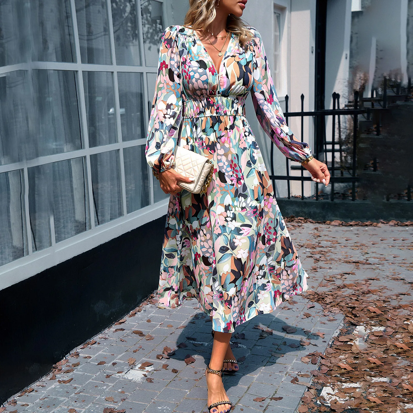 QUIM Vintage dames v-neck ruches met lange mouwen Boheems strand maxi jurk dames chiffon kanten uit holle boho jurken (Color : White, Size : XXL code QUIM Vintage dames v-neck ruches met lange mouwen Boheems strand maxi jurk dames chiffon kanten uit holle boho jurken (Color : White, Size : XXL code